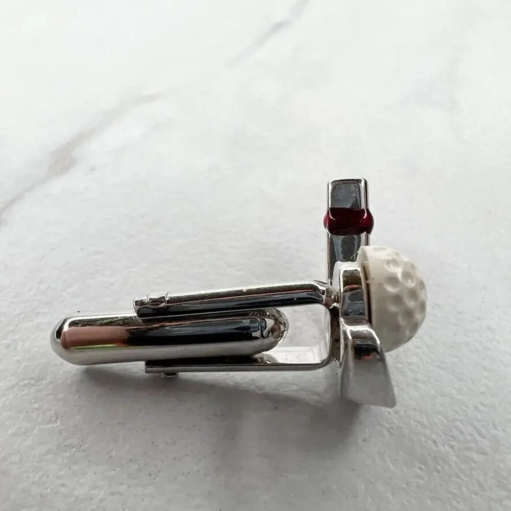 Silver Tone Golf Club Putter Ball Single Cufflink